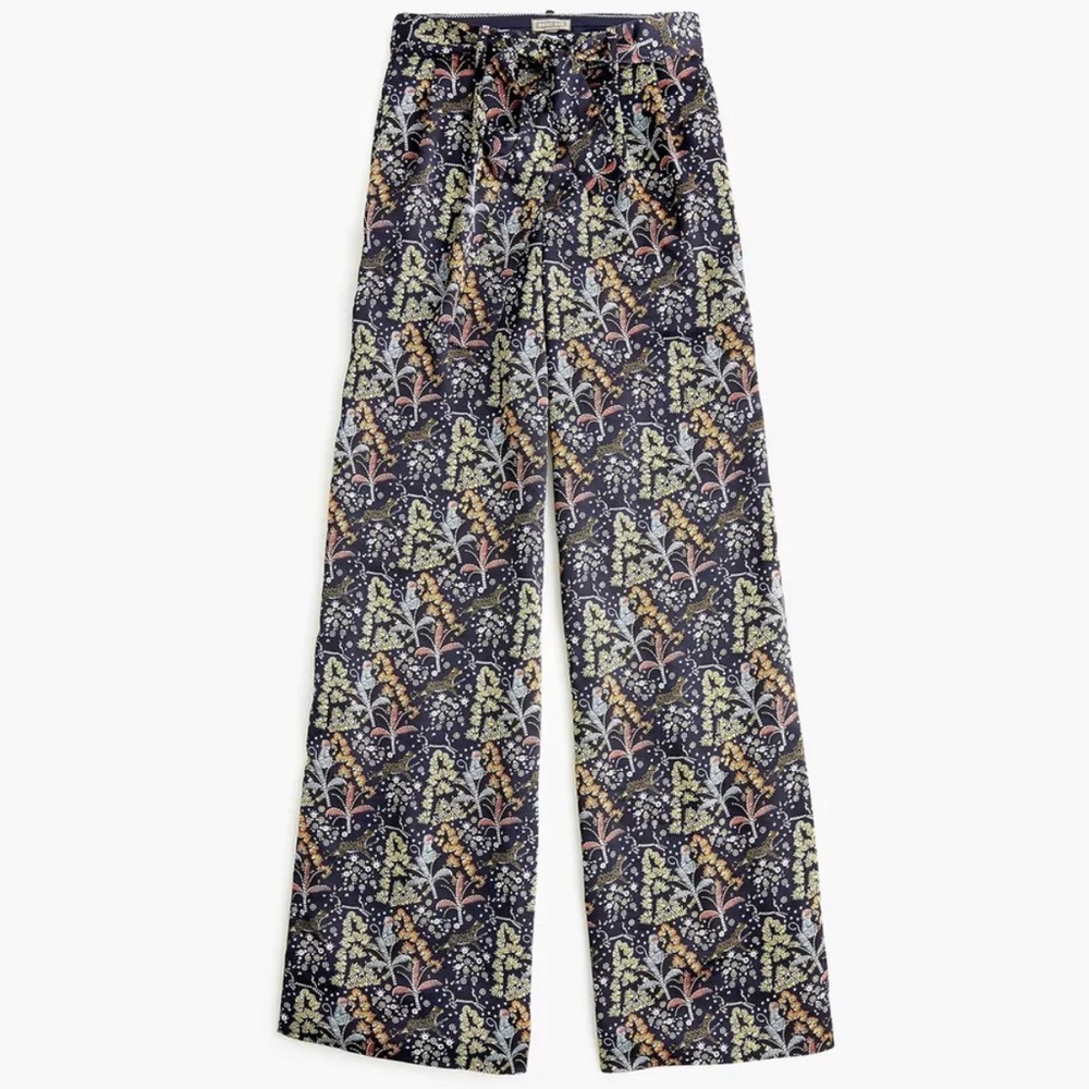 J Crew Point Sur Satin Wide Leg Pants Jungle Print